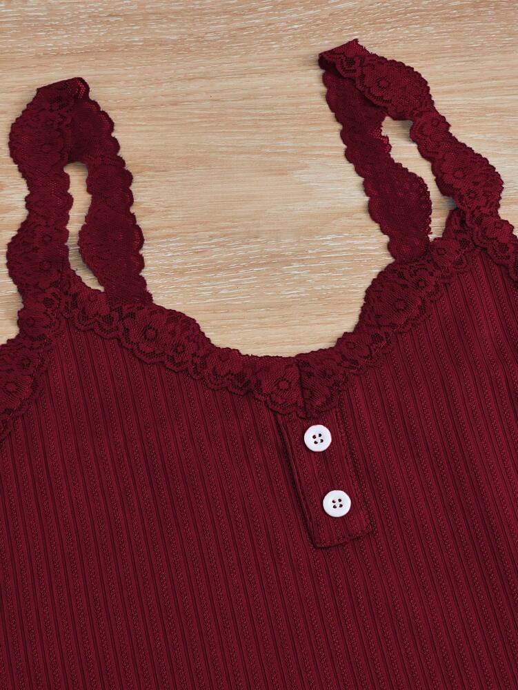 Women's Solid Color Pajama Set With Lace Patchwork Camisole And Pants Elegant Sleepwear Loungewear Comfortable Daily Wear For Women