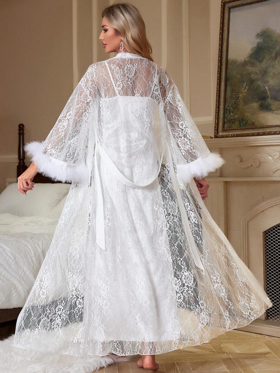 Women's 3pcs Pajama Set Satin Robe With Lace Contrast Camisole Nightgown And Shorts Elegant Sleepwear Outfit Vacation Holiday Nightwear