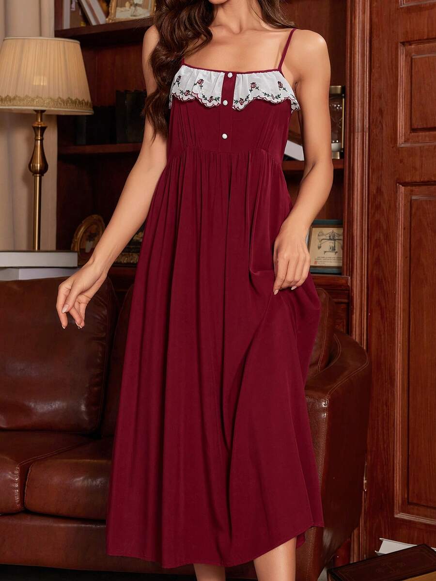 Women's Floral Embroidery Pajama Set With Flare Sleeve Top And Pants Elegant Romantic Sleepwear Outfit Vacation Holiday Nightwear