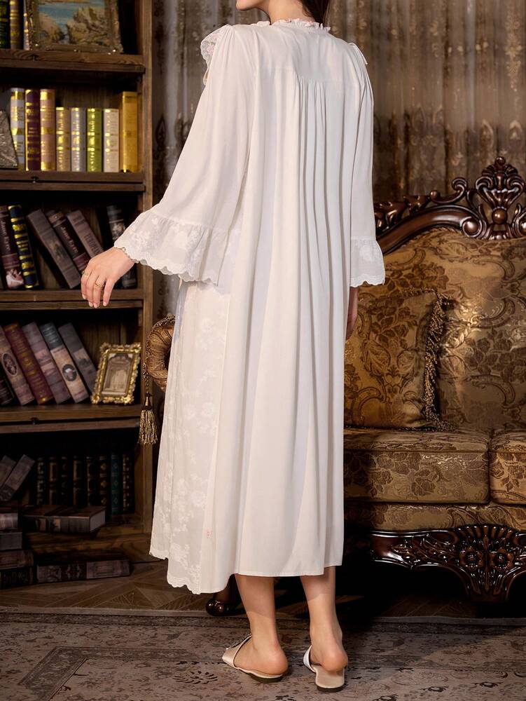 Women's 3pcs Pajama Set With Embroidered Floral Decor Camisole Nightgown And Robe Elegant Romantic Sleepwear Outfit Vacation Holiday