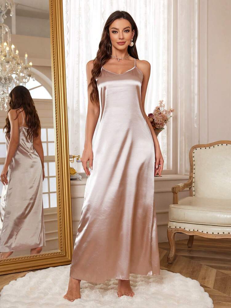 Women's 3pcs Pajama Set Satin Robe With Lace Contrast Camisole Nightgown And Shorts Elegant Sleepwear Outfit Vacation Holiday Nightwear